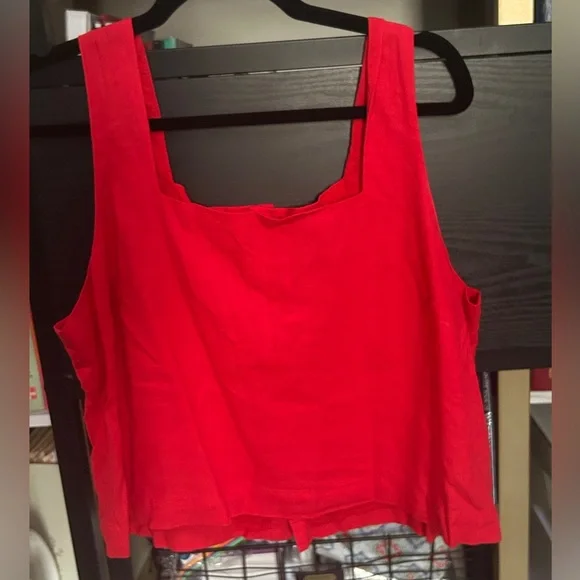 NWT Gap Red Linen Blend Sleeveless Square Neck Top - Picture 3 of 8